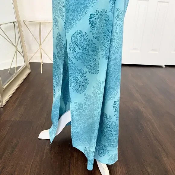 Norton McNaughton Y2K Teal Blue Paisley Maxi Dress 90s Bias Cut Slip Style L - Picture 4 of 5